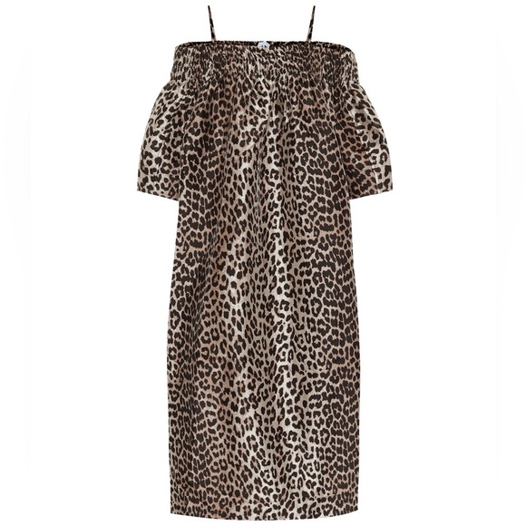 GANNI Leopard Animal Jacquard Dress Crispy Midi Tank Off Shoulder Sz Small / Med - Picture 4 of 12